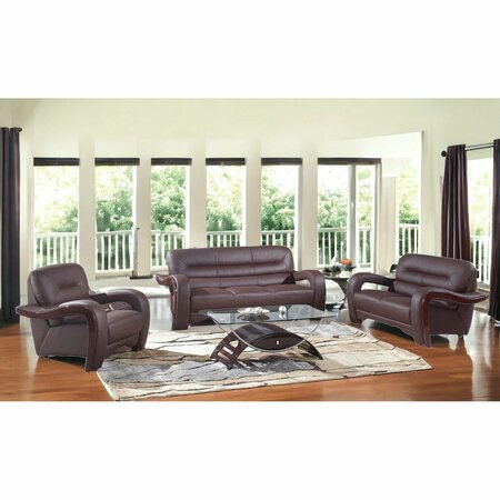 Homeroots 105 in. Glamorous Brown Leather Sofa Set 329510